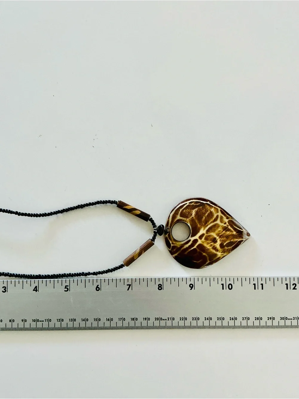 Handcrafted Brown Wooden Teardrop Pendant Necklace with Black Beaded Cord